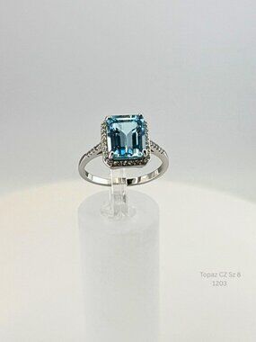 Handmade Jewelry Blue Topaz Halo Ring 925 Silver Size 8